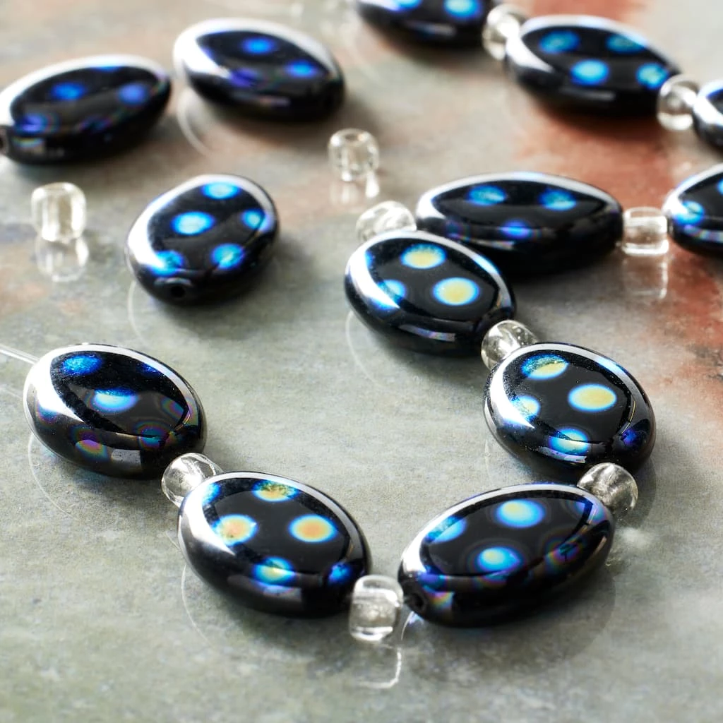 Outlet ๐ฏ Buy โค๏ธ Bead Gallery® Jet Black & Blue Czech Glass Oval Beads, 16mm ๐ ๐ 4 Outlet ๐ฏ Buy โค๏ธ Bead Gallery® Jet Black & Blue Czech Glass Oval Beads, 16mm ๐ ๐ - Image 2