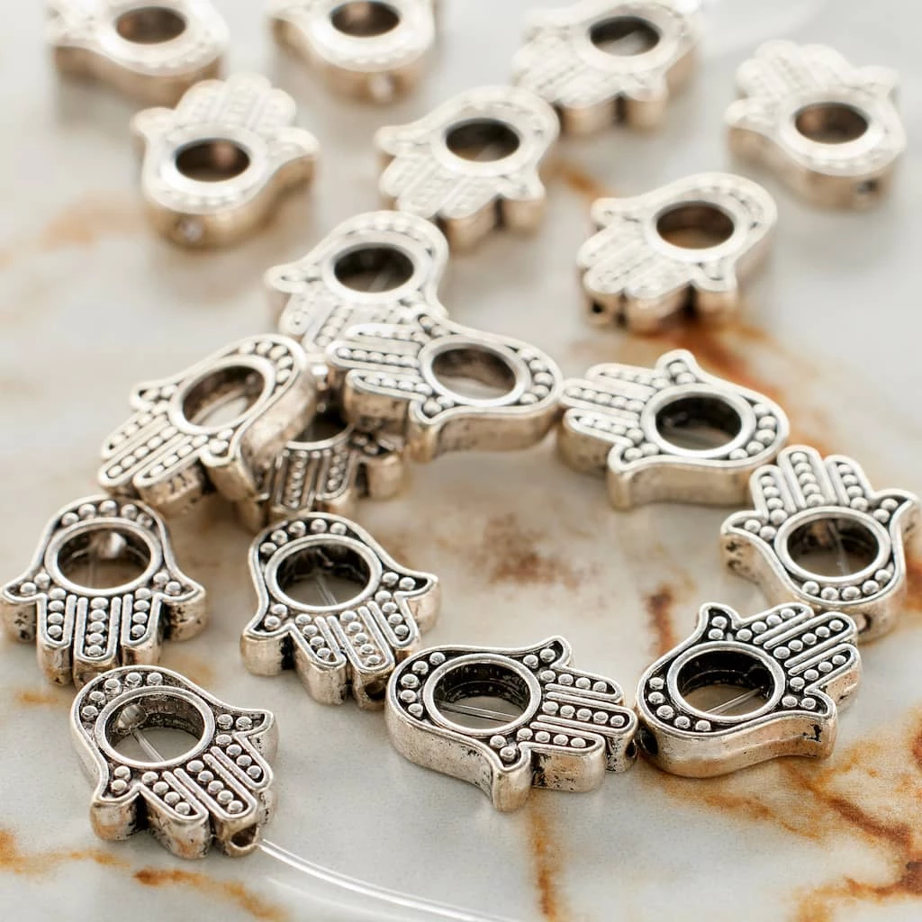 Discount π Outlet π Bead Gallery® Silver Plated Metal Hamsa Beads, 15mm π π 4 Discount π Outlet π Bead Gallery® Silver Plated Metal Hamsa Beads, 15mm π π - Image 2