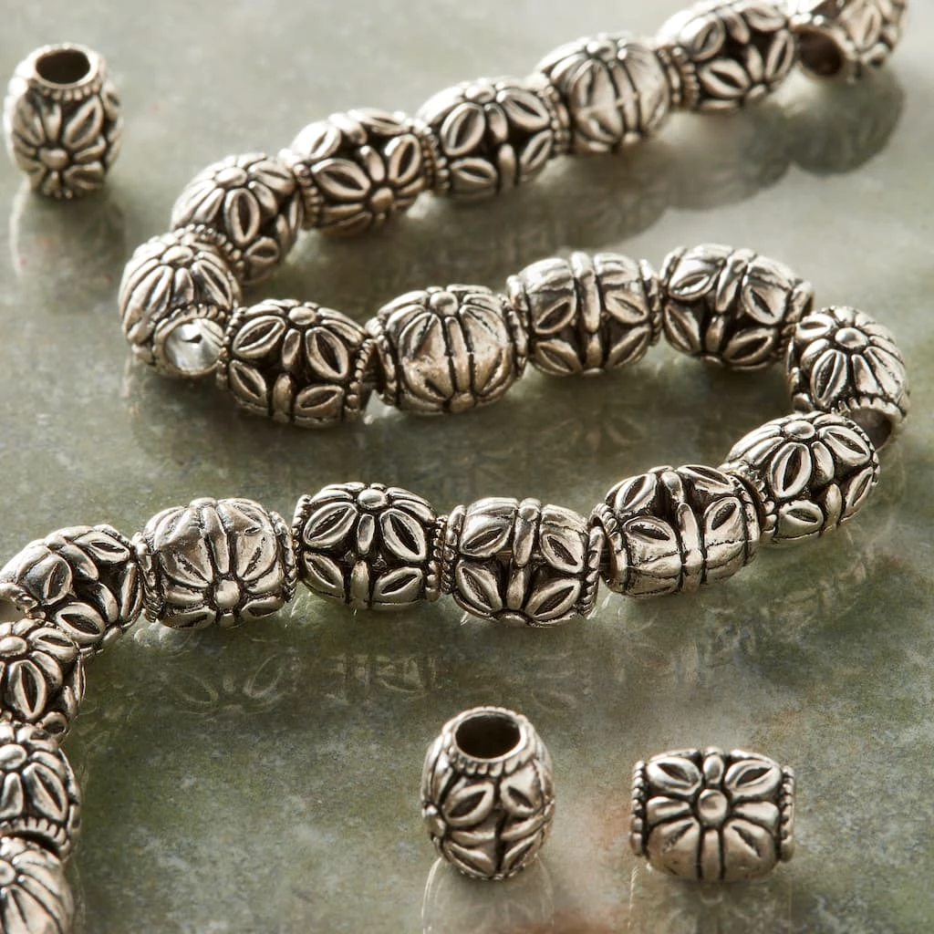 Cheapest 🔥 Coupon 🌟 Bead Gallery® Silver-Plated Antique Flower Carved Tube Beads, 10mm 💯 😉 4 Cheapest 🔥 Coupon 🌟 Bead Gallery® Silver-Plated Antique Flower Carved Tube Beads, 10mm 💯 😉 - Image 2